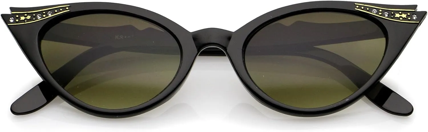 zeroUV 50s Vintage Cat Eye Sunglasses for Women UV400 Embellished with Rhinestones, Pinup Girl & Rockabilly Accessories 50mm