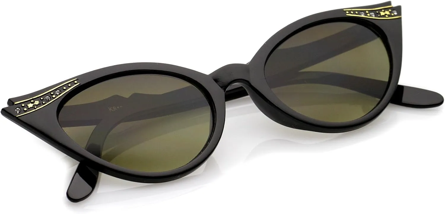 zeroUV 50s Vintage Cat Eye Sunglasses for Women UV400 Embellished with Rhinestones, Pinup Girl & Rockabilly Accessories 50mm