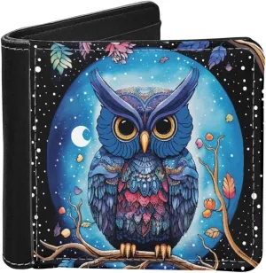 ZFRXIGN Galaxy Owl Men Wallet Boho Bifold Wallet Purse Card Holder Coin Storage Leather Money Bag Organizer Lightweight Clutch Blue