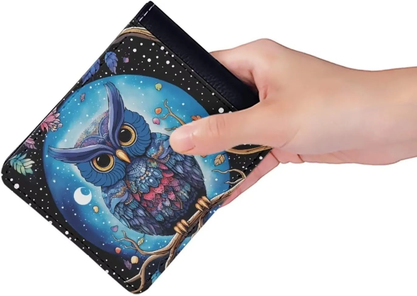 ZFRXIGN Galaxy Owl Men Wallet Boho Bifold Wallet Purse Card Holder Coin Storage Leather Money Bag Organizer Lightweight Clutch Blue