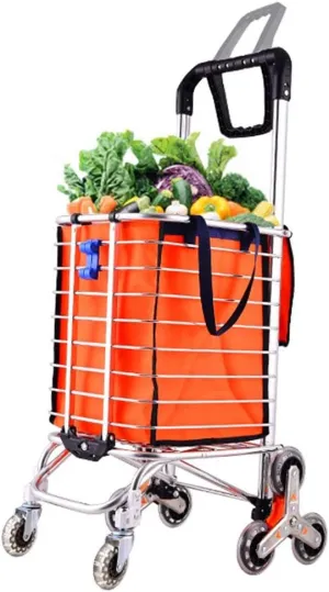 ZHAOHUI Shopping Trolley Foldable Dual Use Steel Pipe Climb Building Stainless Steel Crystal Wheel High Capacity, Load 30 Kg, 8 Wheels (Color : Orange)