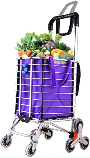 ZHAOHUI Shopping Trolley Foldable Dual Use Steel Pipe Climb Building Stainless Steel Crystal Wheel High Capacity, Load 30 Kg, 8 Wheels (Color : Purple)