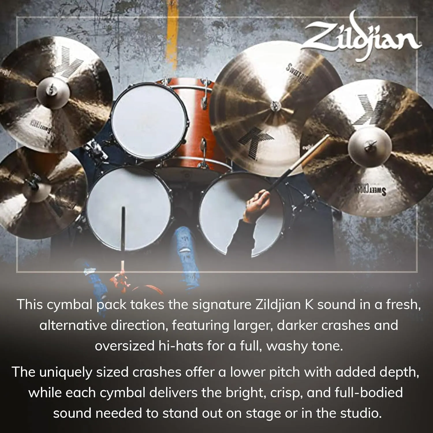 Zildjian KS5791 K Sweet Cymbal Pack 15/17/19/21 Inch Bundle with Bag, Drumsticks, and Austin Bazaar Polishing Cloth
