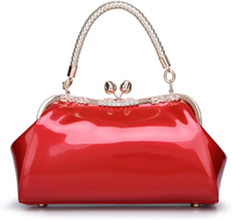 ZiMing Glossy Patent Leather Handbags Women Kiss Lock Purse Top Handle Handbag Evening Bag Satchel Shoulder Crossbody Bag