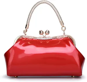 ZiMing Glossy Patent Leather Handbags Women Kiss Lock Purse Top Handle Handbag Evening Bag Satchel Shoulder Crossbody Bag