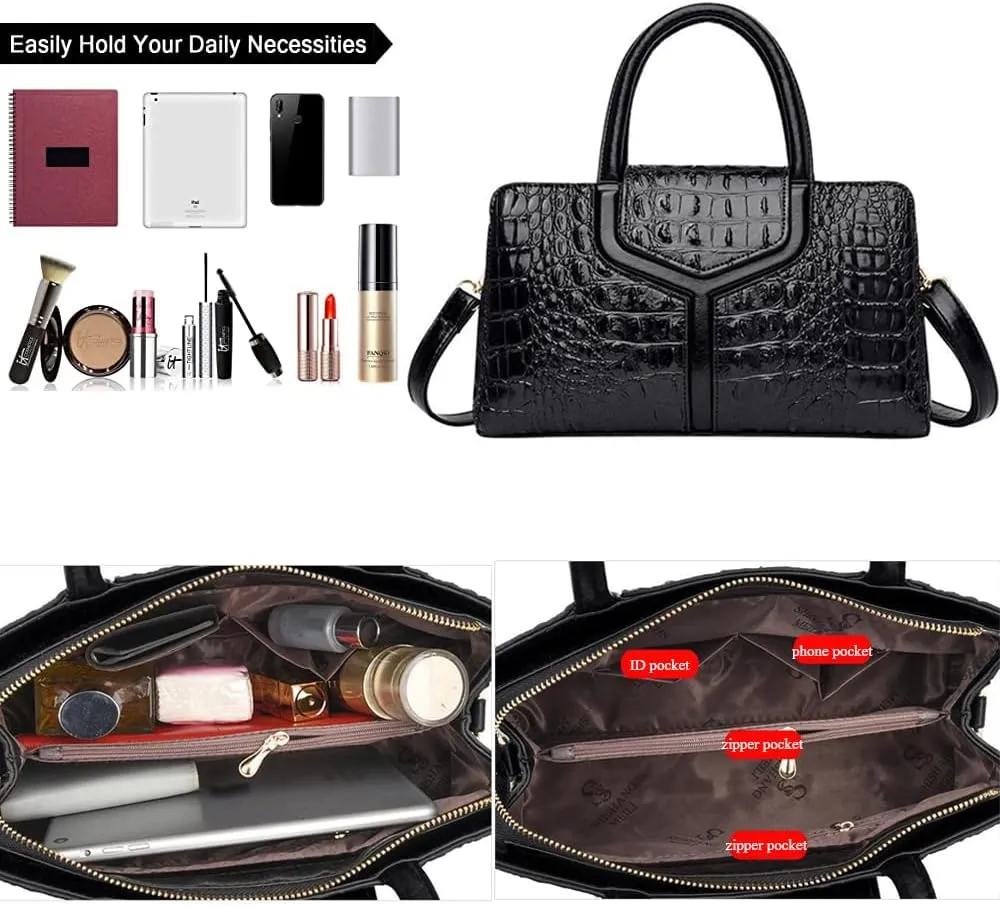 ZiMing Top Handle Handbags Women Purse Crocodile Pattern Faux Leather Tote Bags Satchel Bags Zipper&Flap Handbag Shoulder Bag