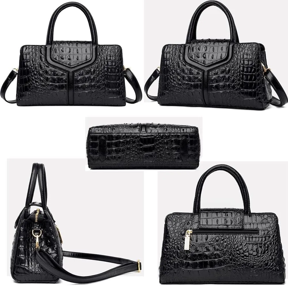 ZiMing Top Handle Handbags Women Purse Crocodile Pattern Faux Leather Tote Bags Satchel Bags Zipper&Flap Handbag Shoulder Bag