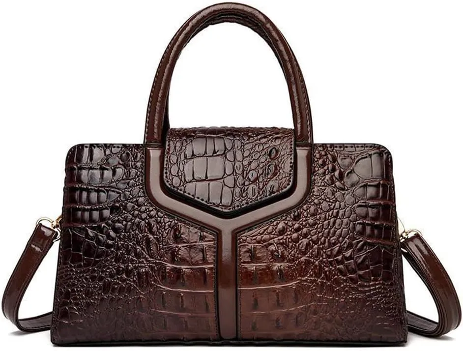 ZiMing Top Handle Handbags Women Purse Crocodile Pattern Faux Leather Tote Bags Satchel Bags Zipper&Flap Handbag Shoulder Bag