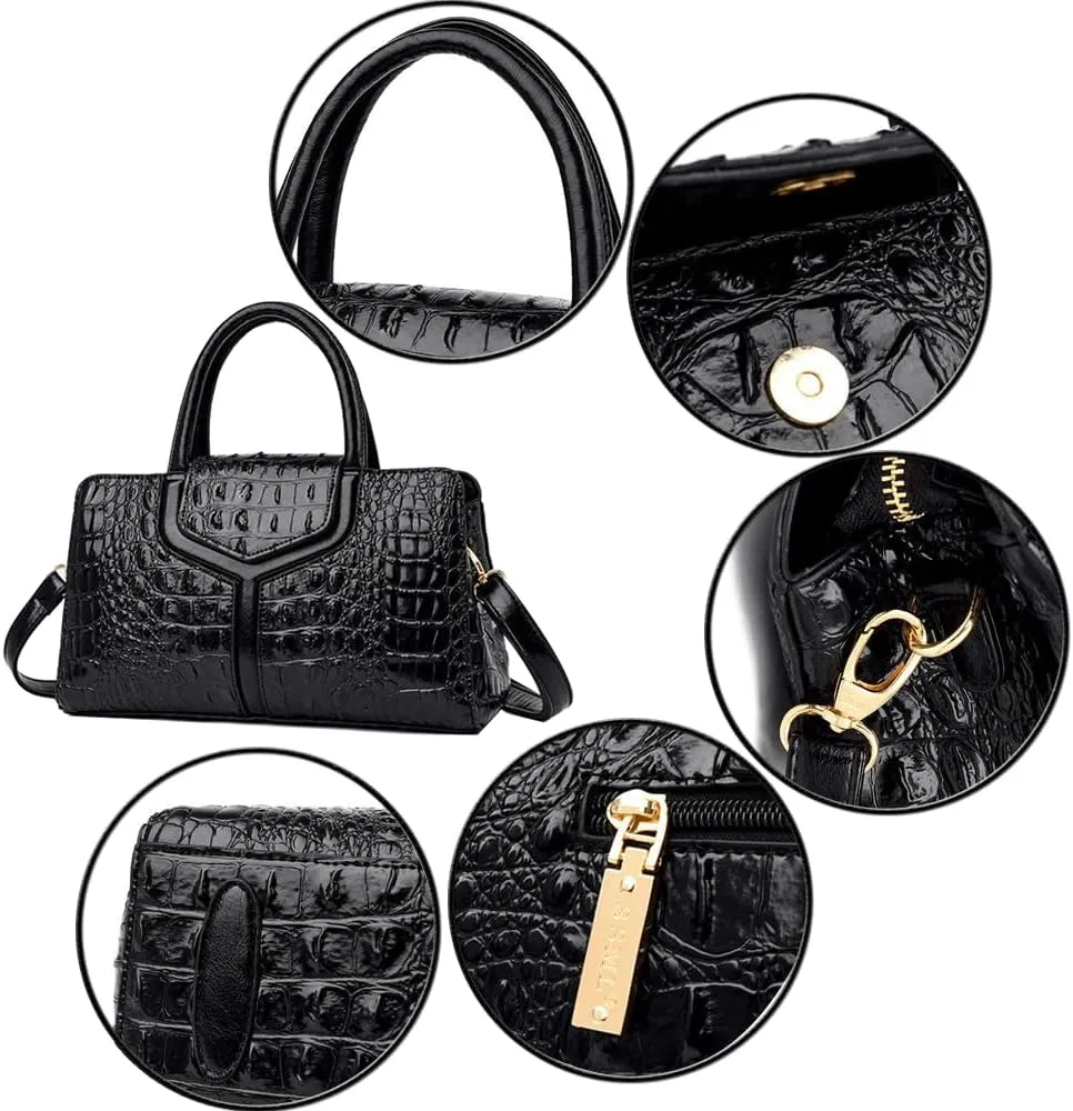 ZiMing Top Handle Handbags Women Purse Crocodile Pattern Faux Leather Tote Bags Satchel Bags Zipper&Flap Handbag Shoulder Bag