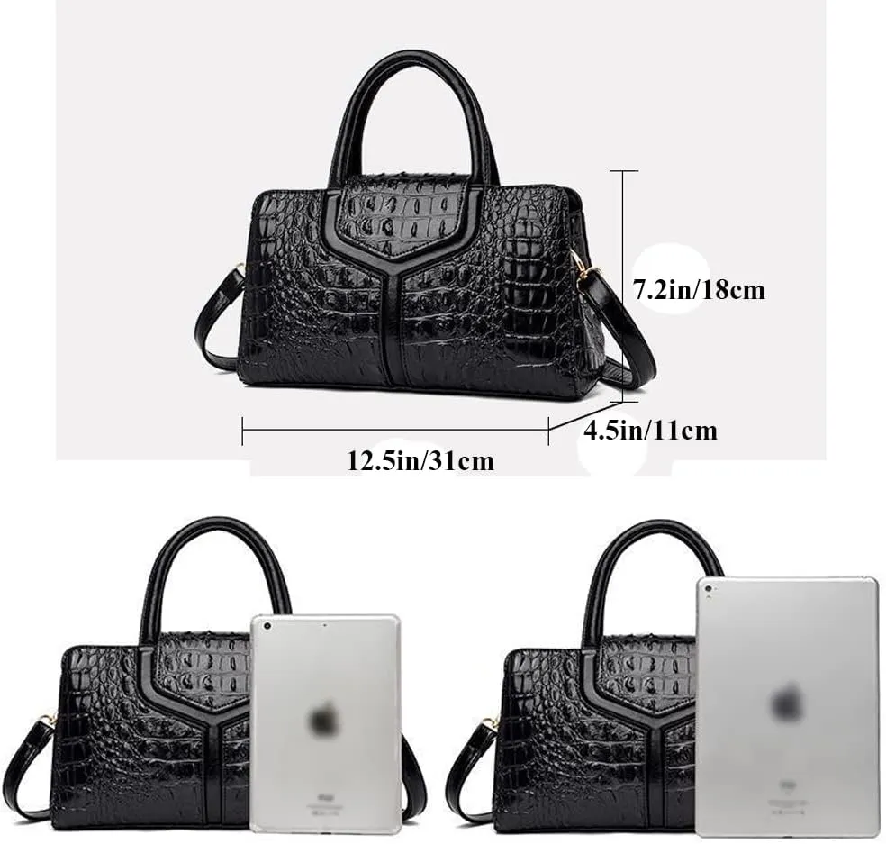 ZiMing Top Handle Handbags Women Purse Crocodile Pattern Faux Leather Tote Bags Satchel Bags Zipper&Flap Handbag Shoulder Bag