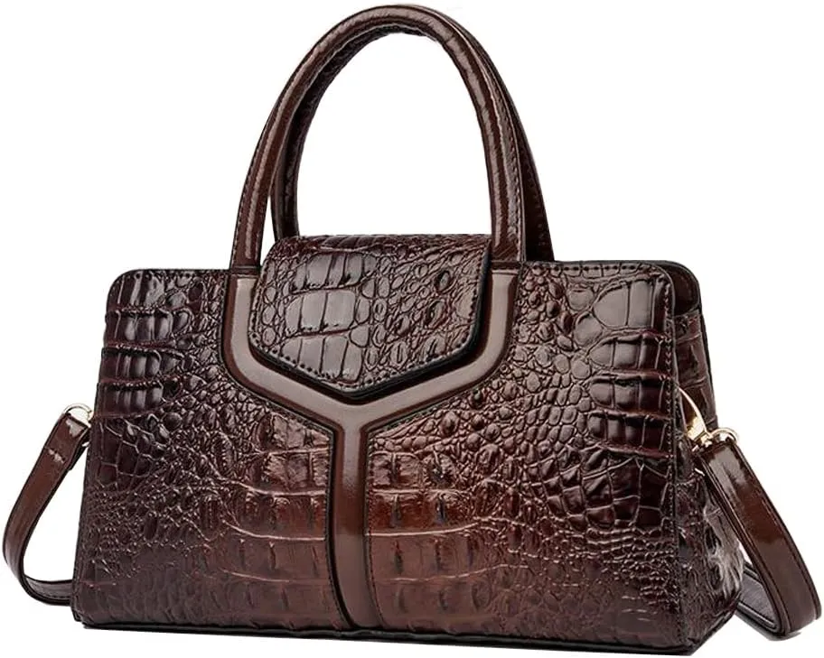 ZiMing Top Handle Handbags Women Purse Crocodile Pattern Faux Leather Tote Bags Satchel Bags Zipper&Flap Handbag Shoulder Bag
