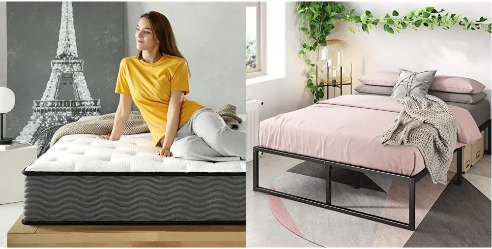 Zinus 10" Hybrid Mattress & 14" Metal Platform Bed Frame, Full - Motion Isolation Coils & Steel Support