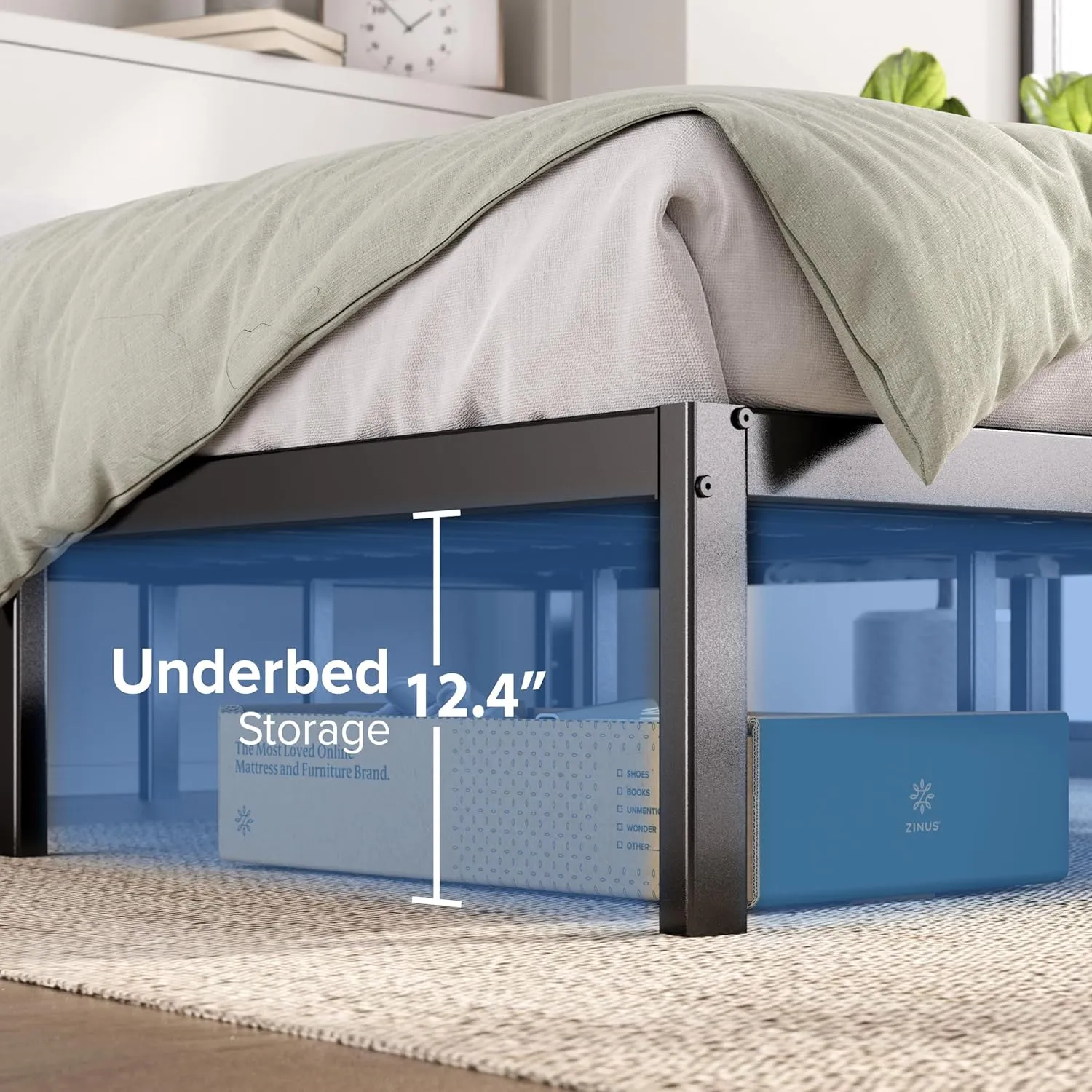 ZINUS 14 Inch Elias Metal Platform Bed Frame, Steel Support, No Box Spring Needed, Easy Assembly, Queen
