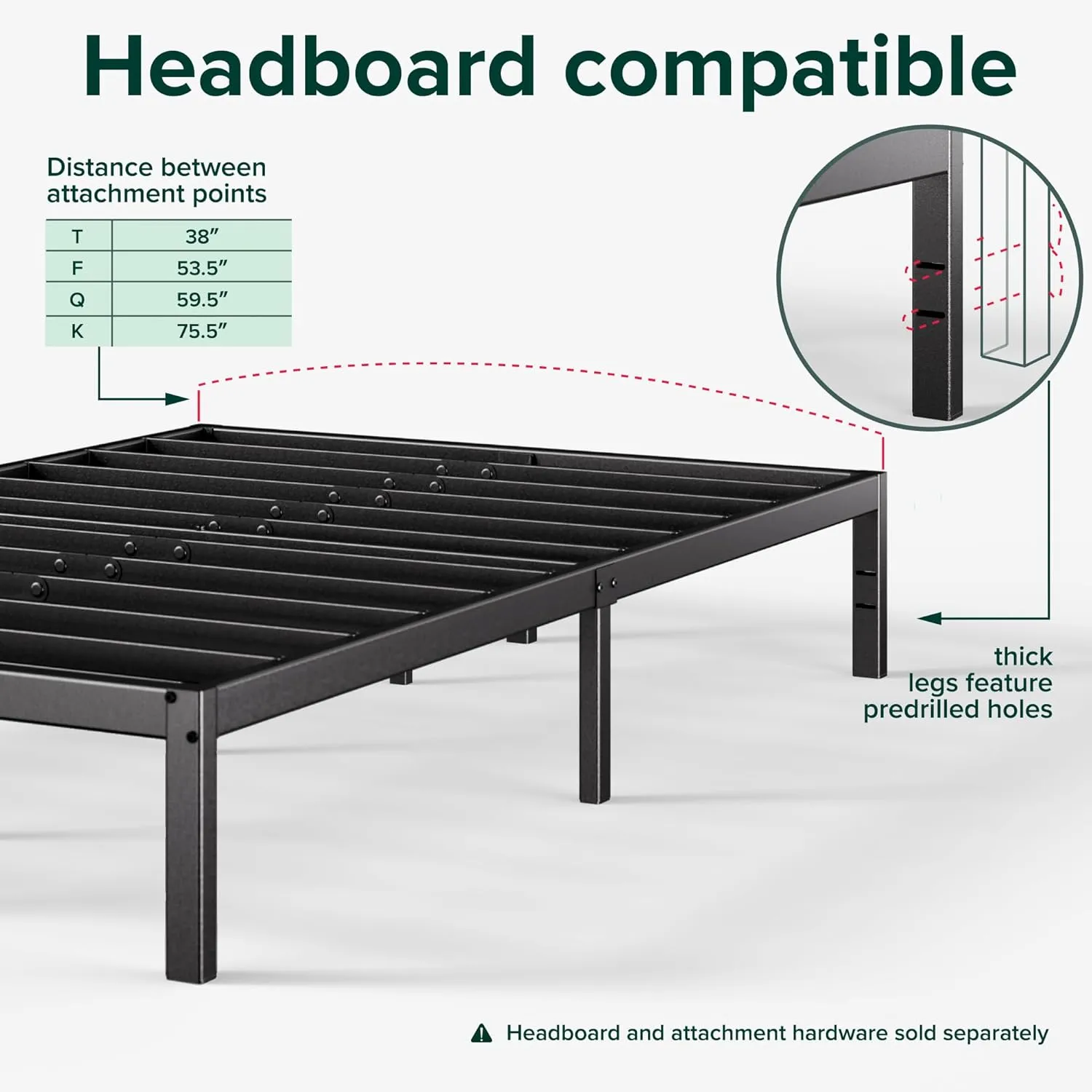 ZINUS 14 Inch Elias Metal Platform Bed Frame, Steel Support, No Box Spring Needed, Easy Assembly, Queen