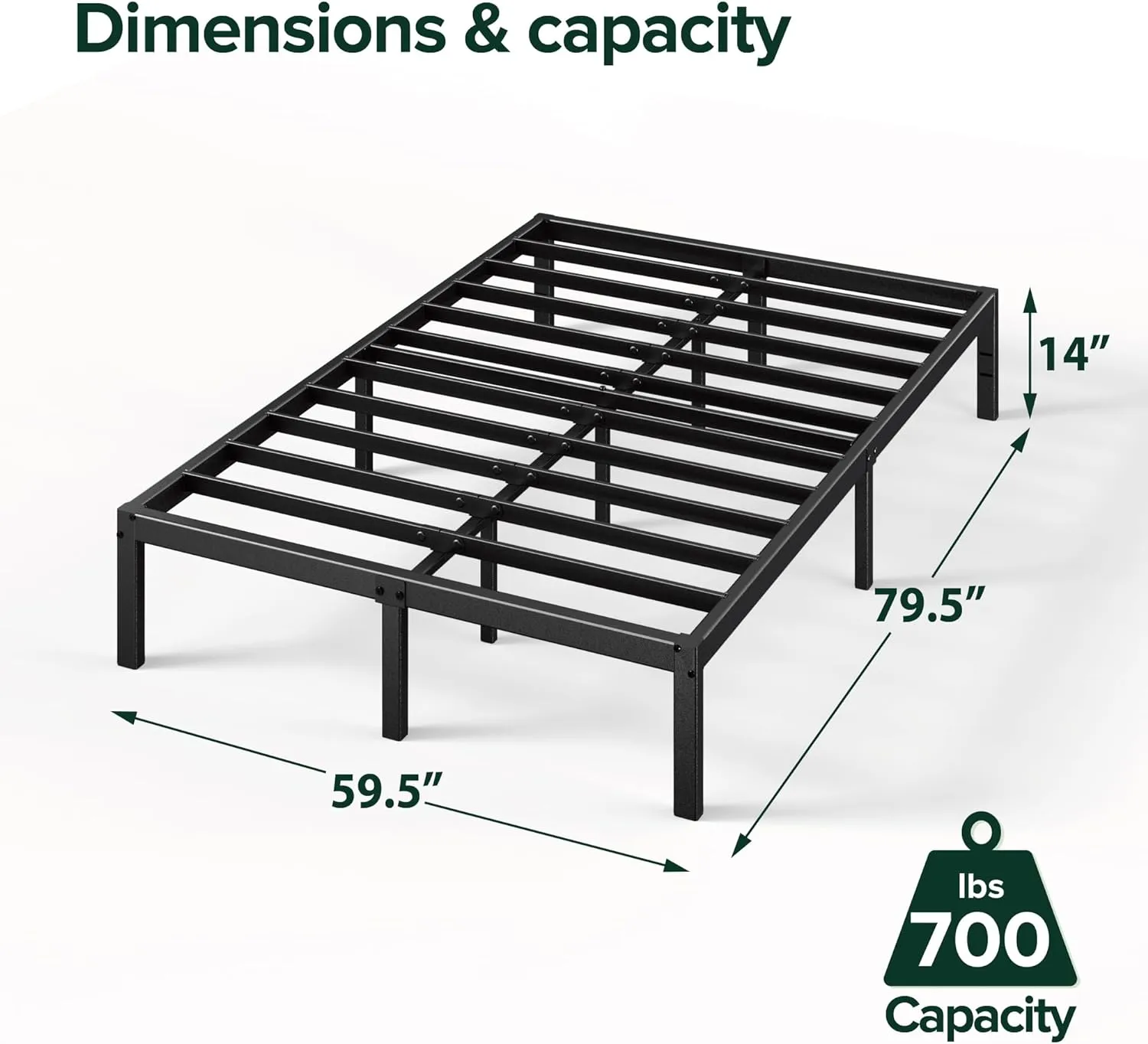 ZINUS 14 Inch Elias Metal Platform Bed Frame, Steel Support, No Box Spring Needed, Easy Assembly, Queen