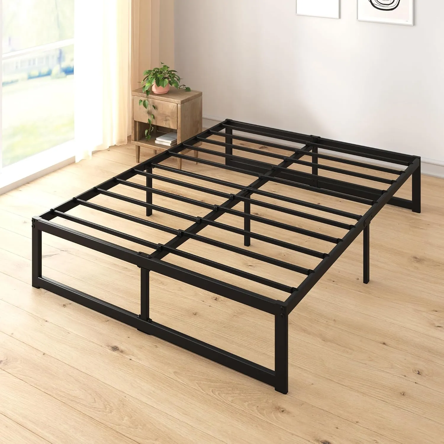 ZINUS ABEL 14 Inch Platform Bed Frame, Steel Slat Support, Easy Assembly, No Box Spring Needed, Eco Friendly WonderBox(TM) Packaging, Black, Queen