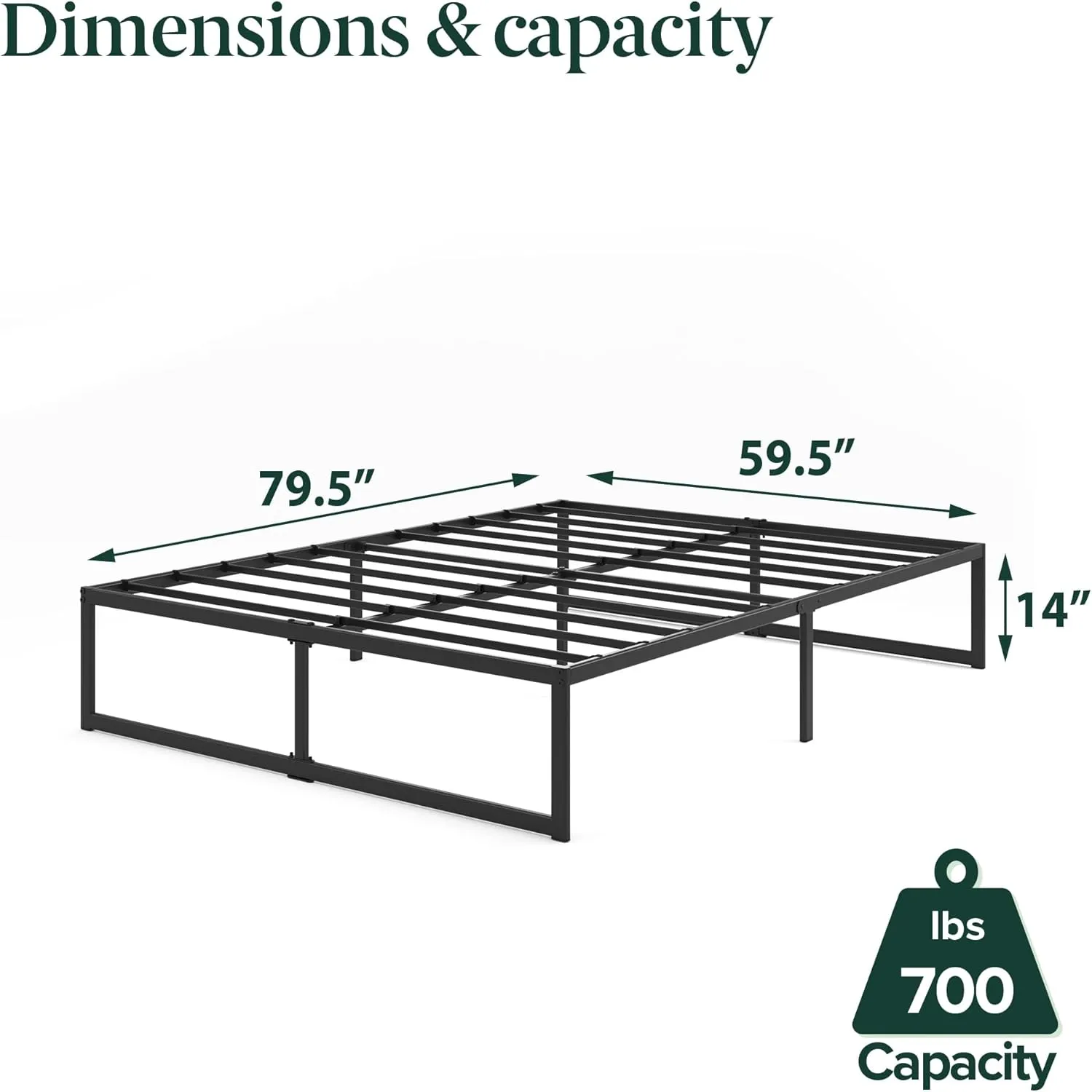 ZINUS ABEL 14 Inch Platform Bed Frame, Steel Slat Support, Easy Assembly, No Box Spring Needed, Eco Friendly WonderBox(TM) Packaging, Black, Queen
