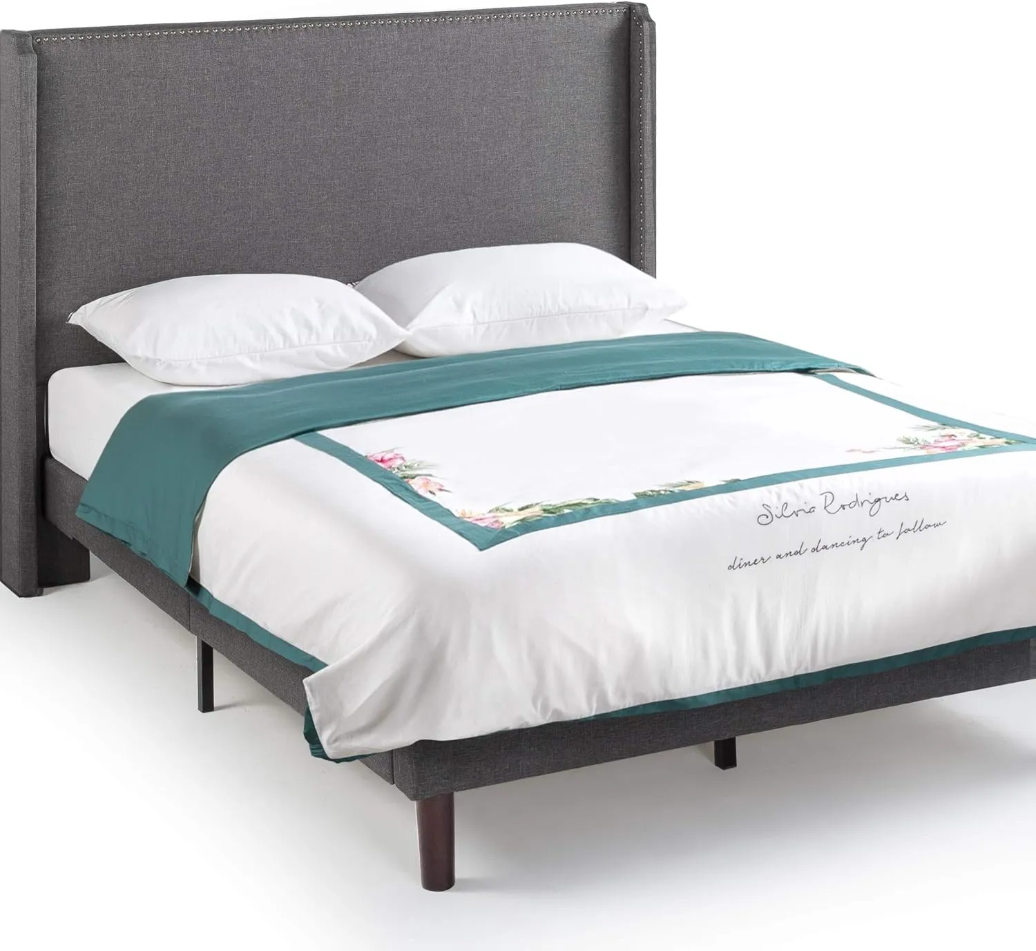 ZINUS Marcus Upholstered Platform Bed Frame, Mattress Foundation, Wood Slat Support, No Box Spring Needed, Easy Assembly, Queen