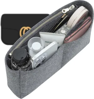 Zipper Small Purse Organizer Insert Compatible with GG Marmont Medium Matelasse Shoulder Bag and More, Felt Small Handbag Insert Liner Pouch for Women Inner Bladder Storage(Grey,Medium)