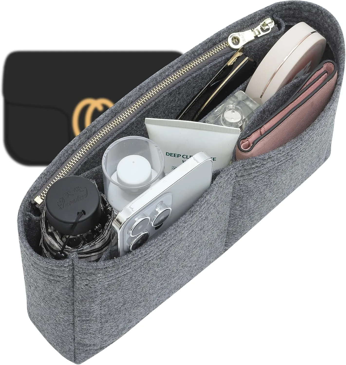 Zipper Small Purse Organizer Insert Compatible with GG Marmont Medium Matelasse Shoulder Bag and More, Felt Small Handbag Insert Liner Pouch for Women Inner Bladder Storage(Grey,Medium)