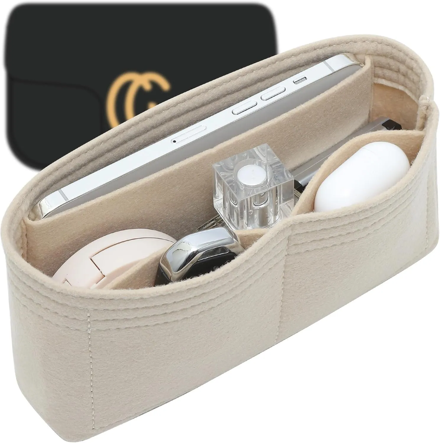 Zipper Small Purse Organizer Insert for GG Marmont Medium Matelasse Shoulder Bag and More, Felt Small Handbag Insert Liner Pouch for Women Inner Bladder(Beige,Medium)