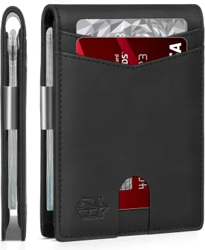 Zitahli Slim Wallet for Men Gifts 12 Card Slots ID Window With Money Clip Minimalist RFID Front Pocket Bifold Leather Small Thin Gift Box Dad Birthday Christmas Regalos Hombres